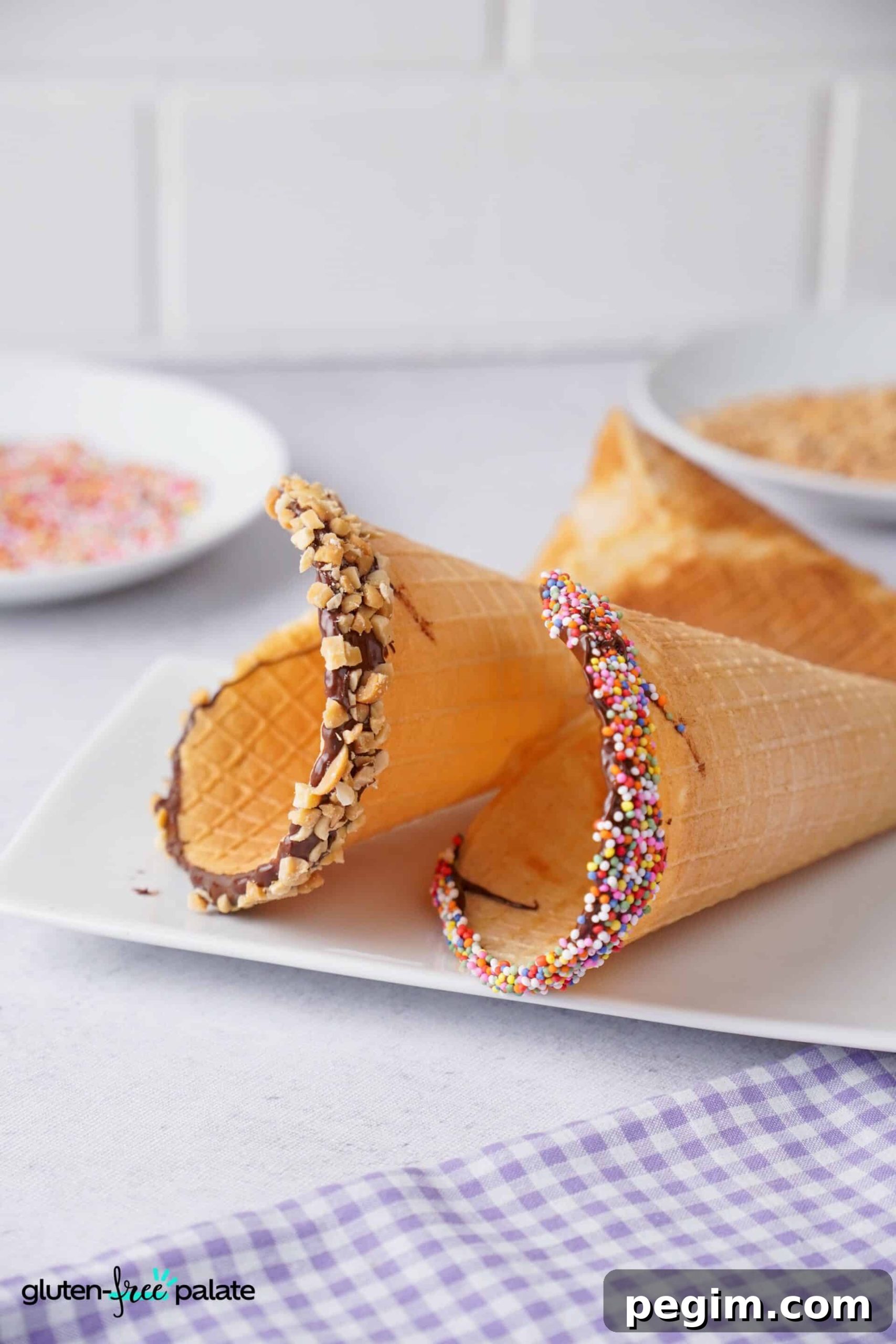 Gluten-free ice cream cones in a white plate