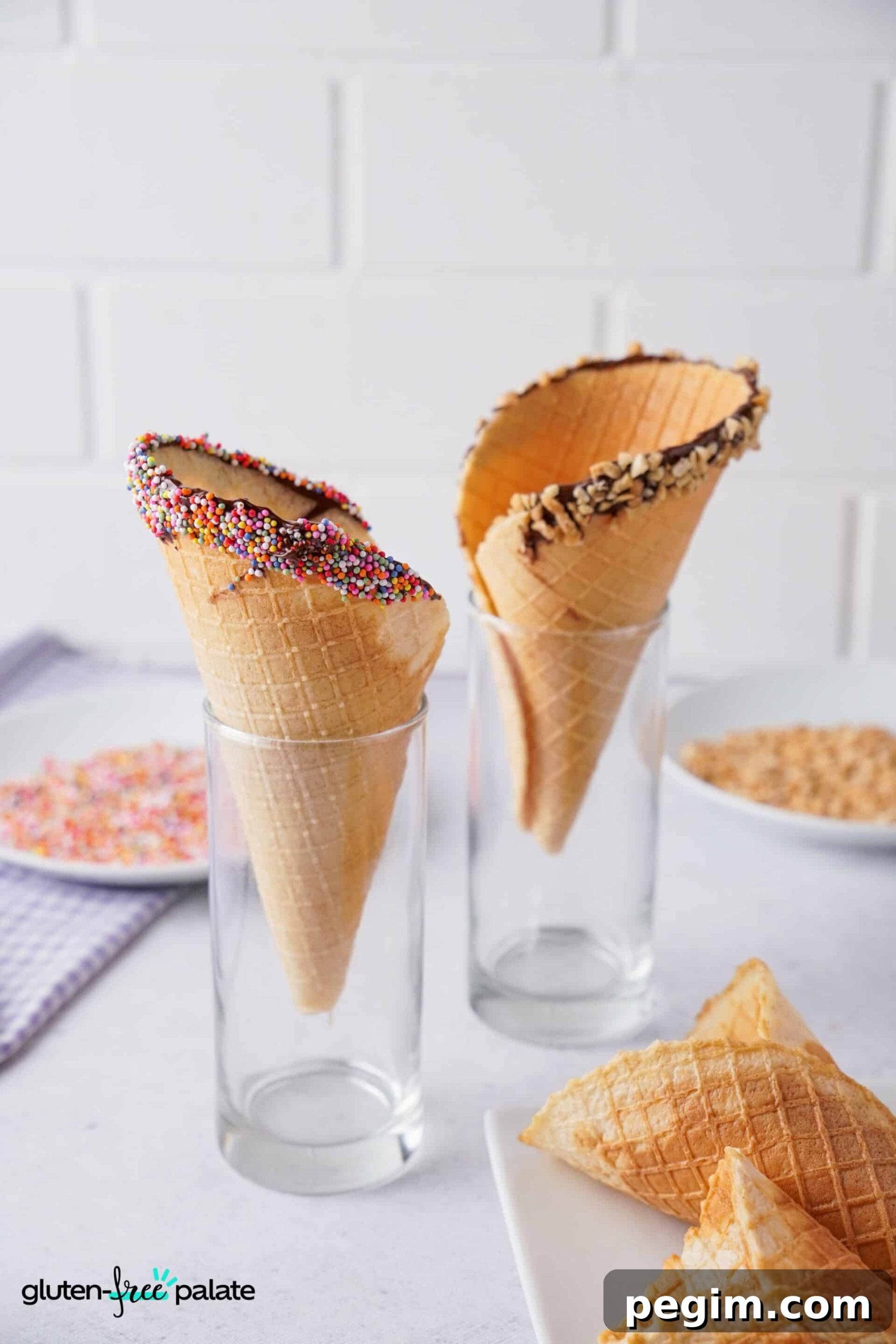 Gluten-free ice cream cones in glasses
