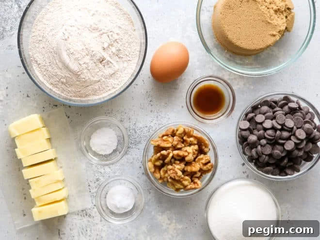 whole wheat chocolate chip cookie bars ingredients spread out