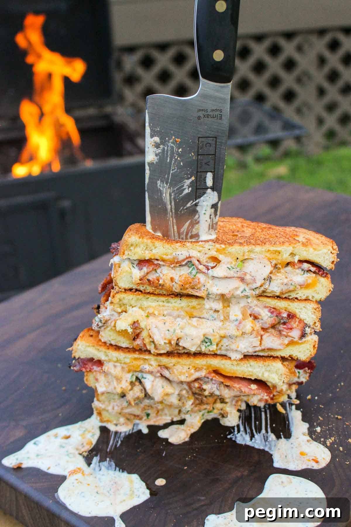 All the Chicken Bacon Ranch Patty Melts stacked on top of each other so you can see the insides.