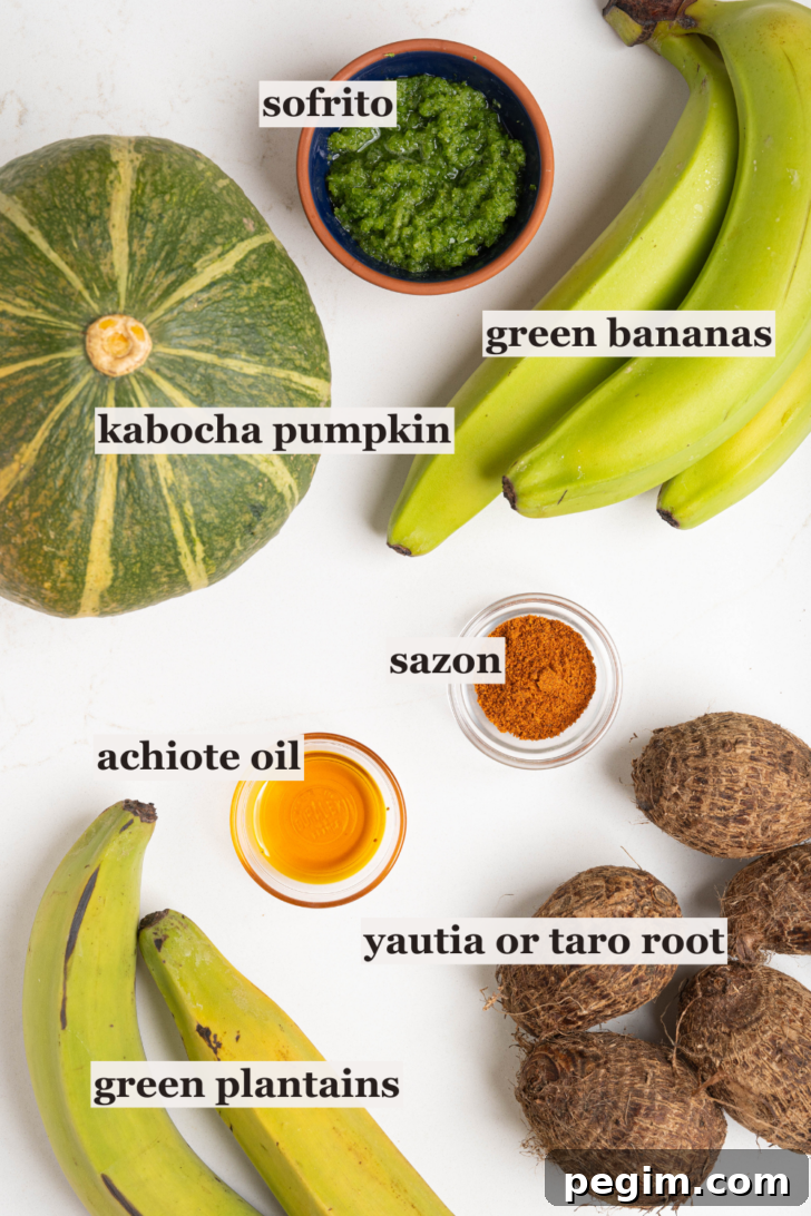 Green bananas, squash, sofrito, and more.