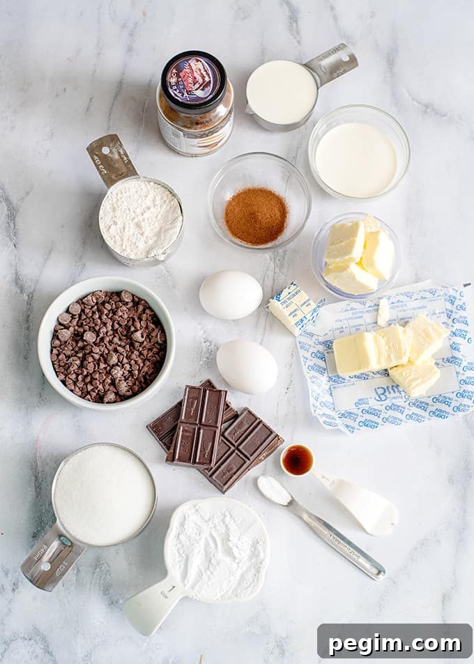 overhead photo of the ingredients for espresso brownies