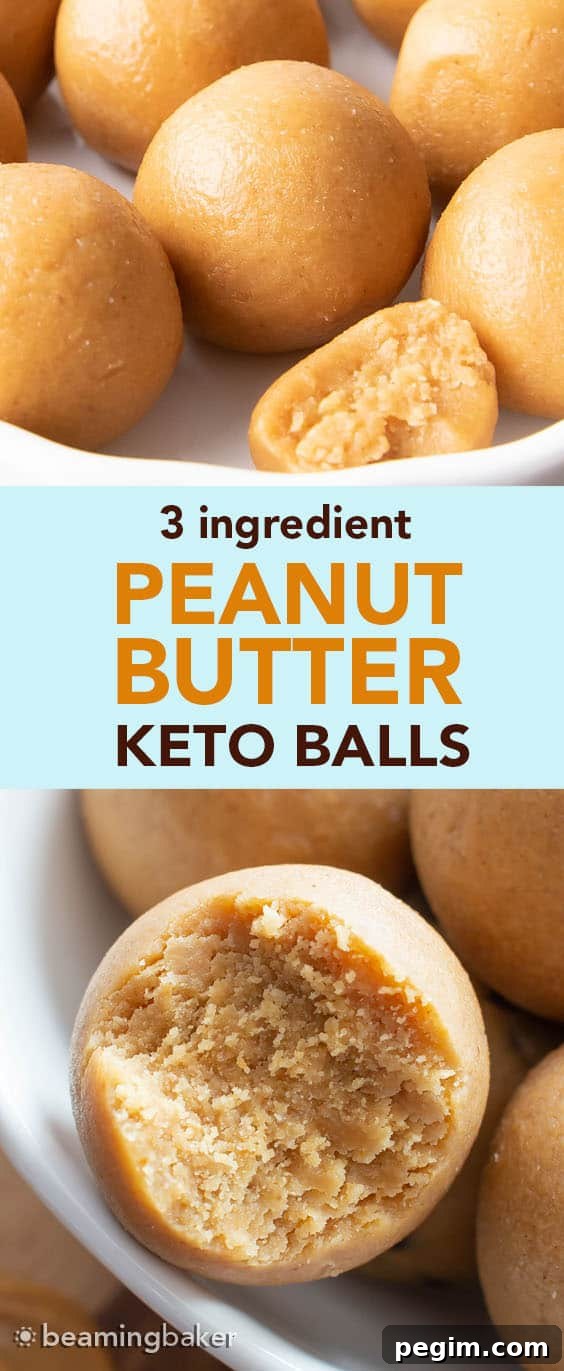 3-Ingredient Keto Peanut Butter Bites — Low-Carb Snack 6 Peanut Butter Keto Energy Balls: just 3 ingredients for quick ‘n easy keto peanut butter balls that are low carb!