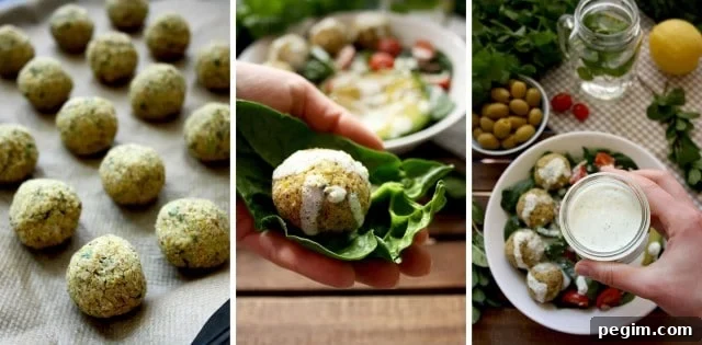 Crispy Baked Falafel with Hazelnuts and Creamy Lemon-Mint Sauce - Another Great Collage of the Served Dish
