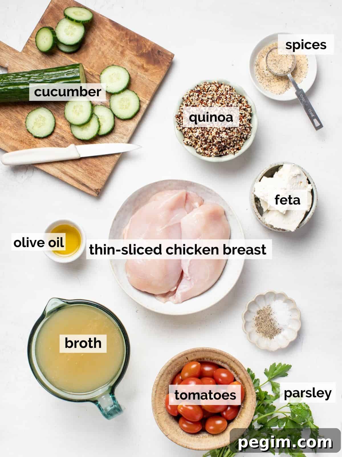 Ingredients for chicken quinoa bowls. 