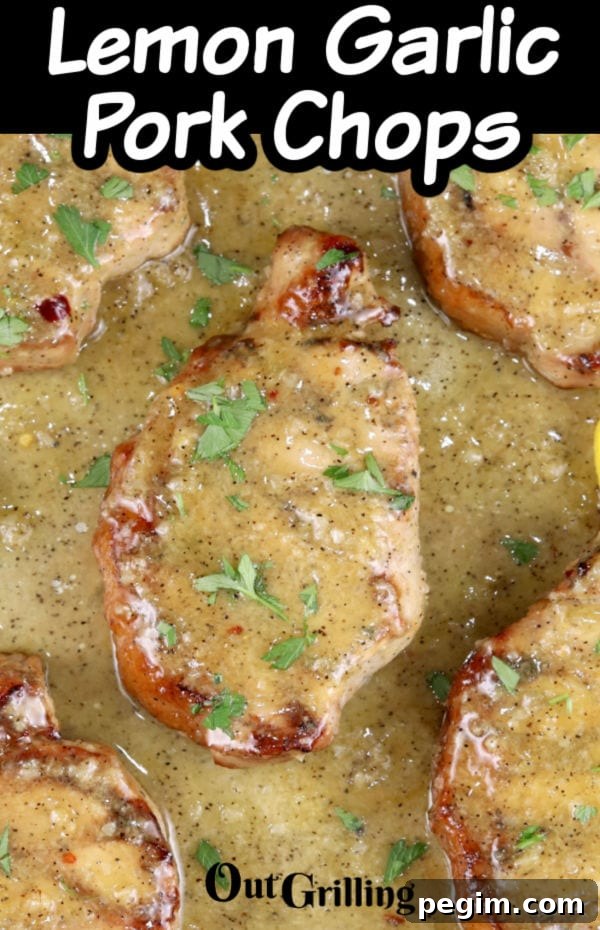Lemon Garlic Pork Chops with text overlay