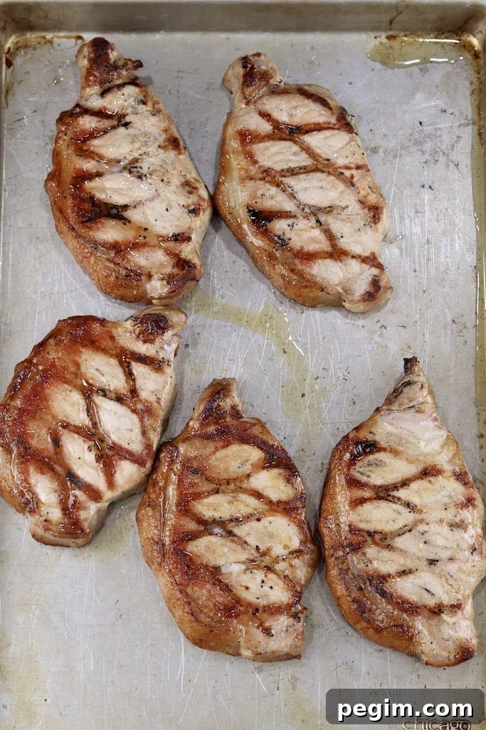Grilled pork chops on a sheet pan