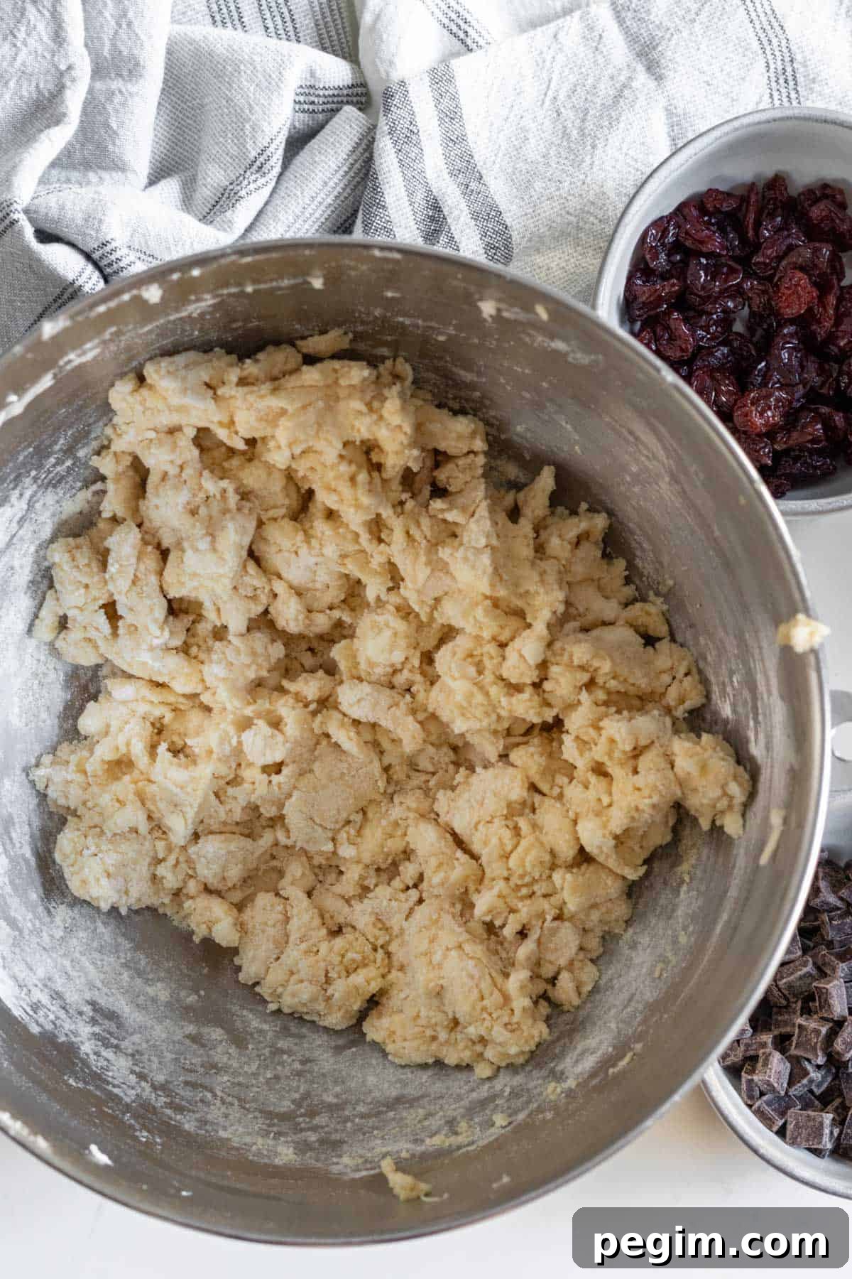 Chocolate Cherry Almond Scones Recipe — Tender, Flaky & Rich 5 scone dough in a mixing bowl