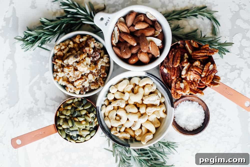 small bowls of different types of nuts.