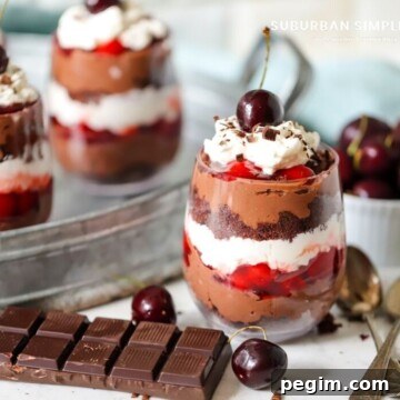 Cherry Chocolate Trifle with chocolate squares in front