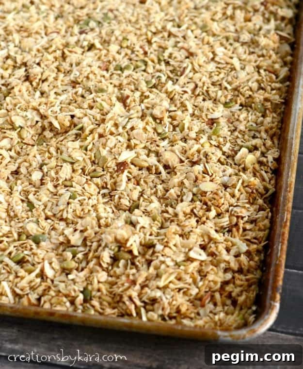 homemade granola on a cookie sheet