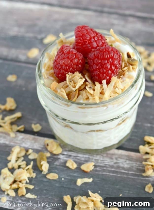 yogurt parfait with raspberries and homemade granola