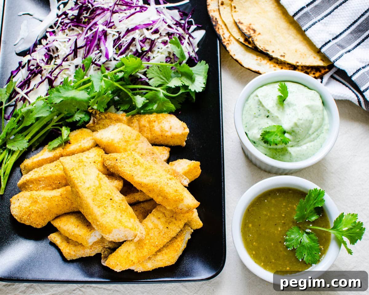 The components to assemble fish tacos. 