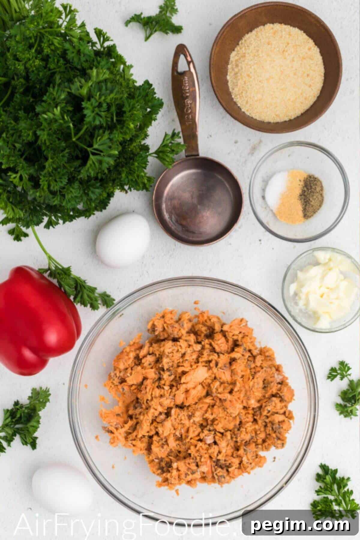 Ingredients needed to make Air Fryer Salmon Cakes.