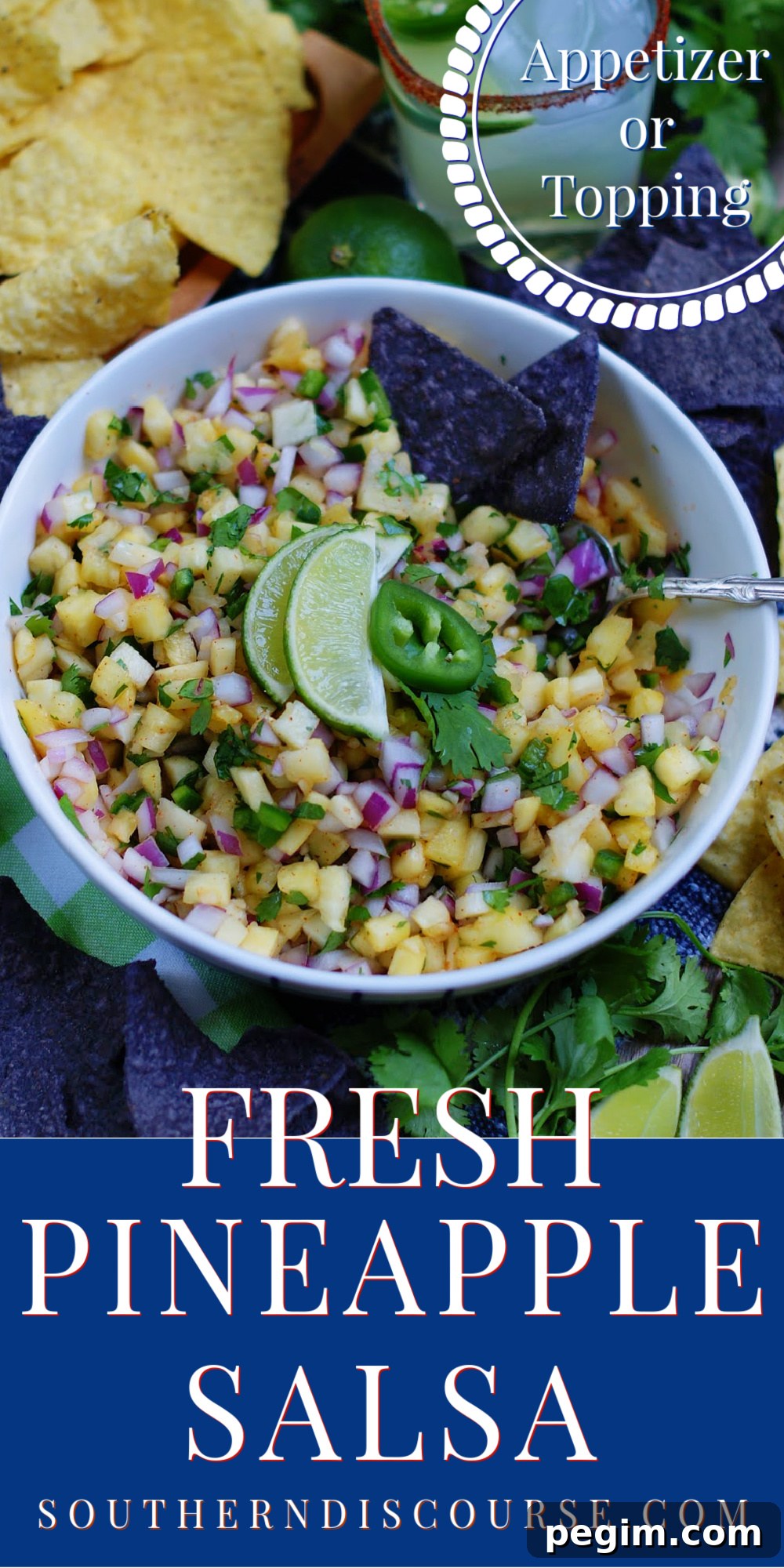 Grab a handful of tortilla chips and get ready to load them up with this easy fresh Pineapple Salsa. The perfect balance of sweet and spicy, this summery fruit salsa has the perfect beach vibe, making it an ideal appetizer dip, snack or topping for tacos, nachos or favorites from the grill!