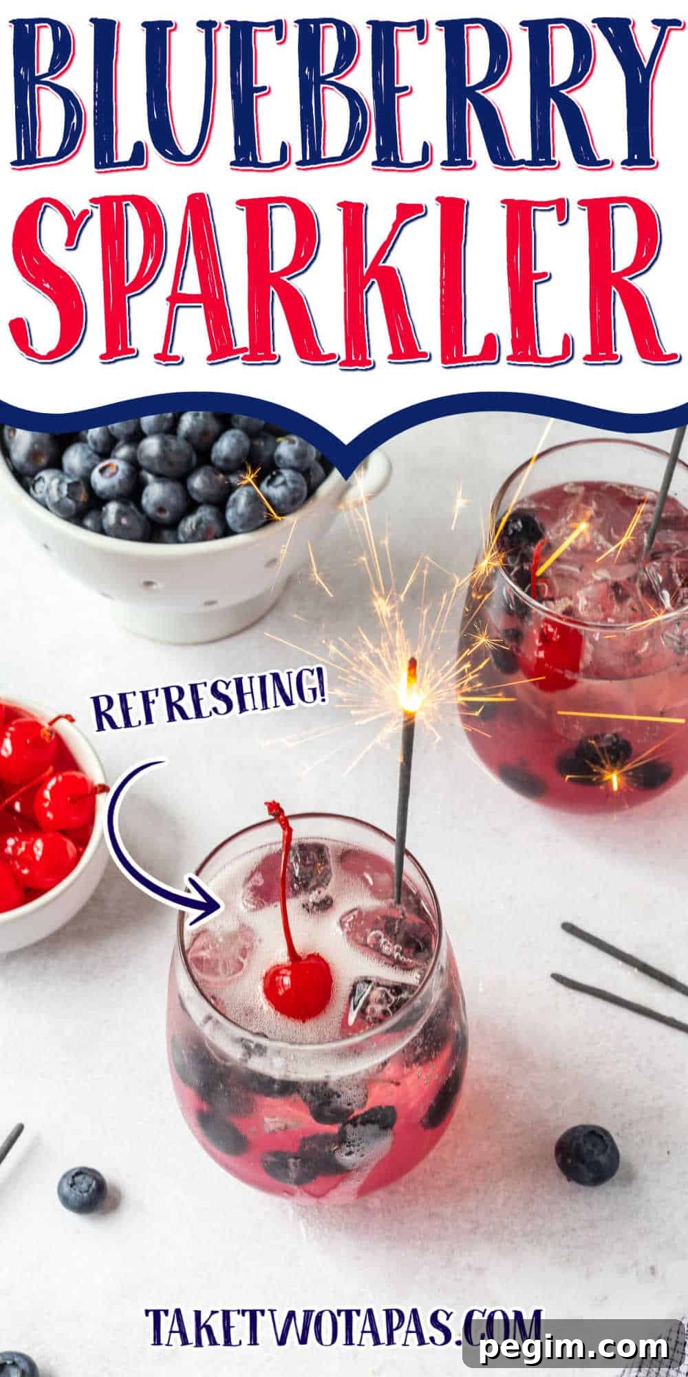cocktail with text "blueberry sparkler"