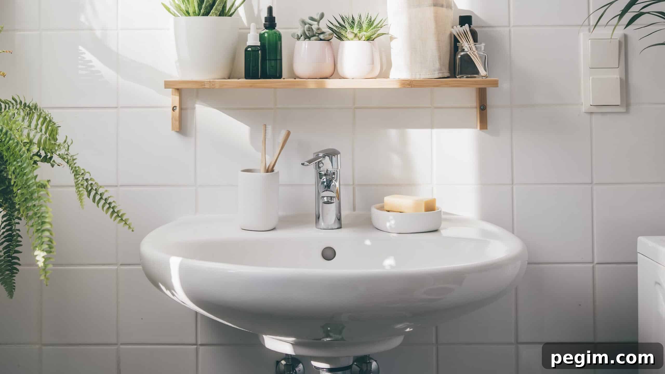 Sink with plants around it.