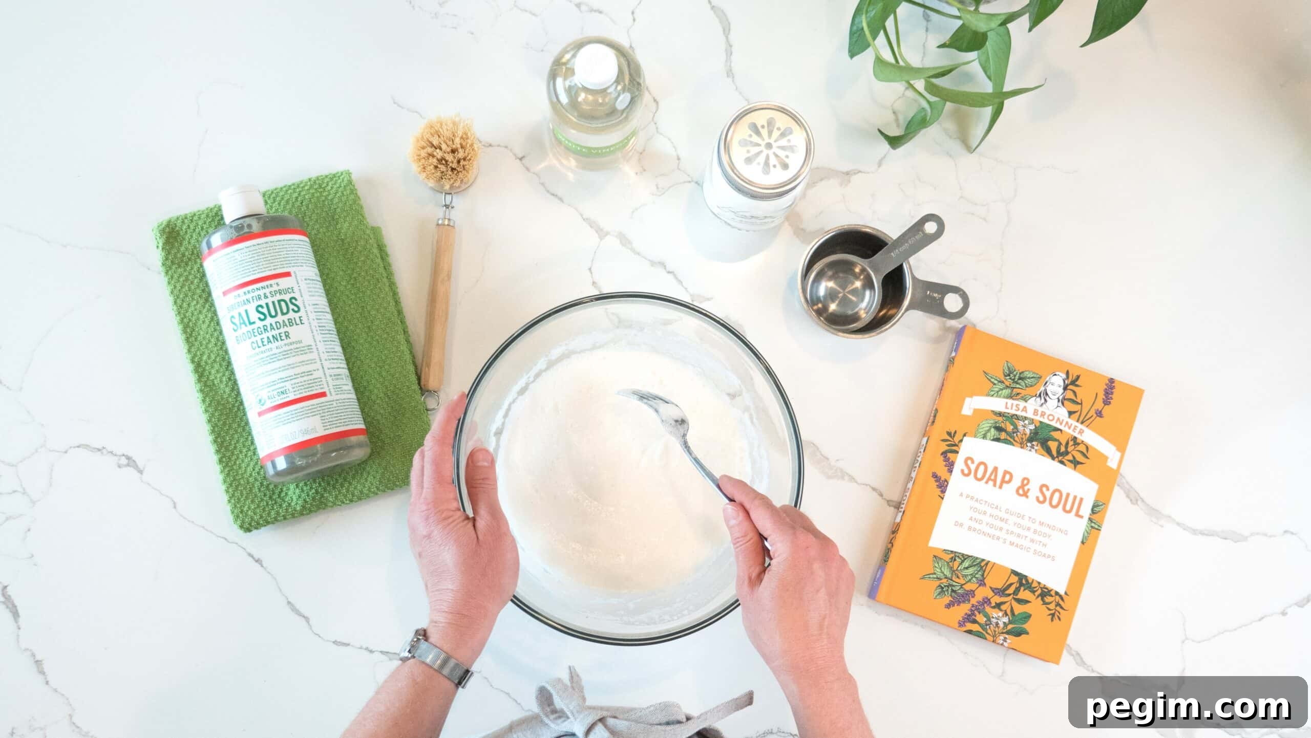 Soft scrub ingredients on counter.