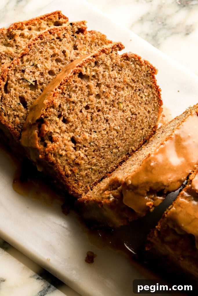 banana zucchini bread with brown sugar glaze