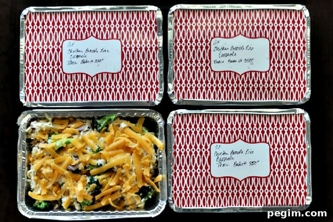 Gluten-free Chicken Rice Casserole in containers for freezing