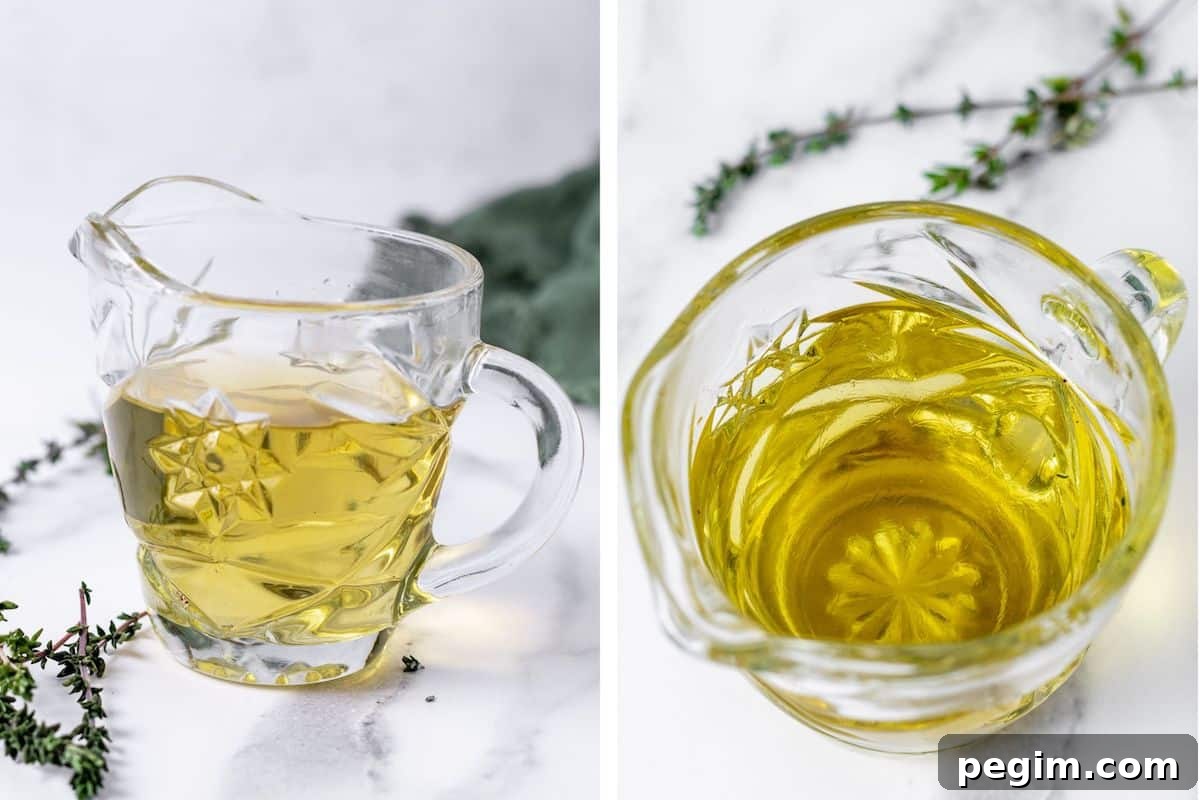 side by side pictures of a small pitcher with a light, yellow green colored syrup