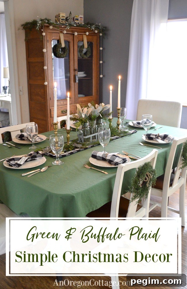 Green and Buffalo Plaid Simple Christmas Decor