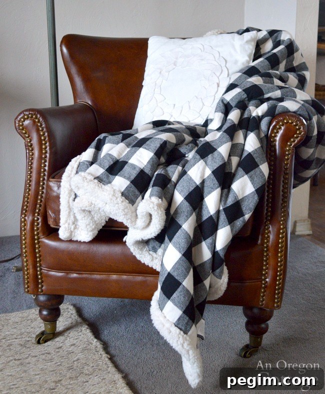 Green-Buffalo plaid Christmas Decor-leather chair with throw