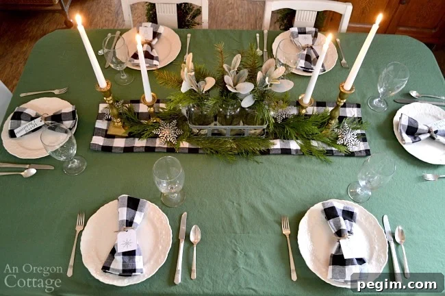 Green-Buffalo plaid Christmas Decor-dining table