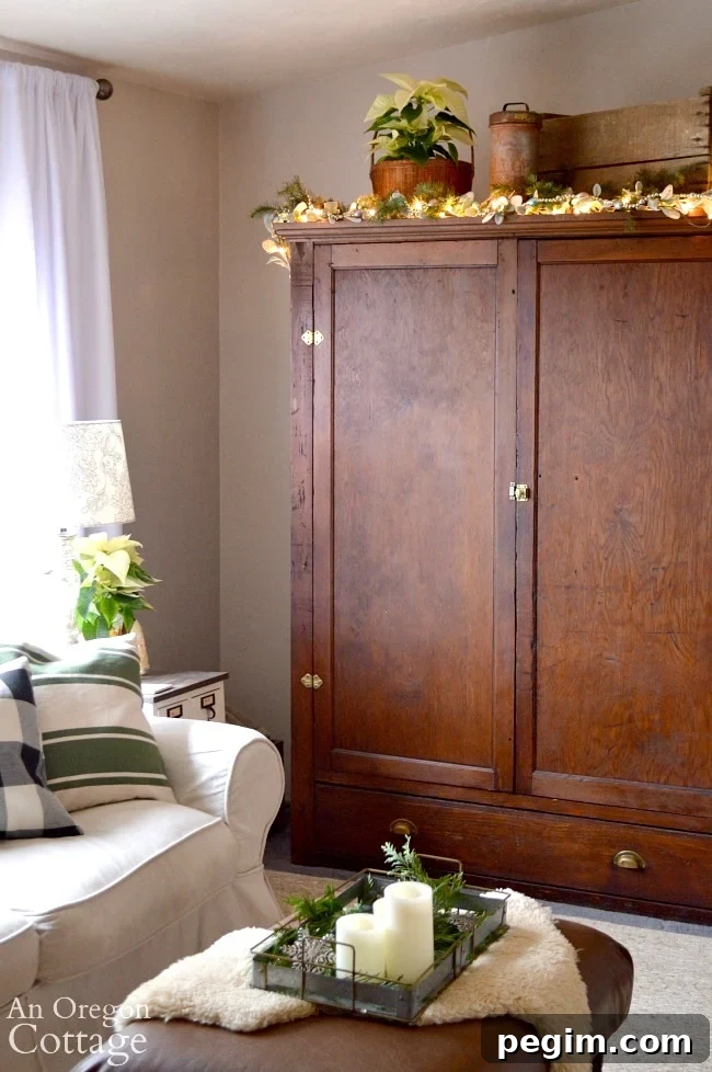 Green-Buffalo plaid Christmas Decor-living room cabinet