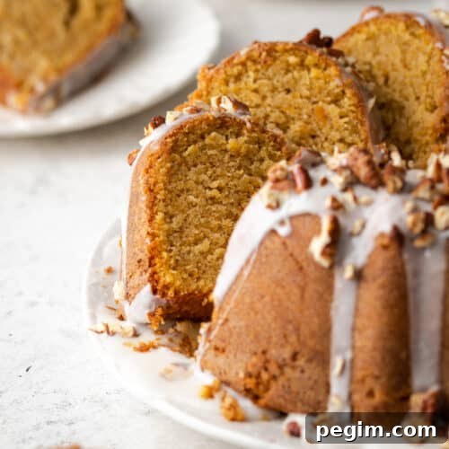 Slices of sweet potato pound cake served on a white plate.