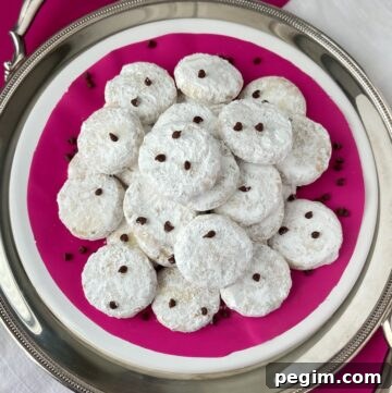Danish Wedding Cookies on pink platter.