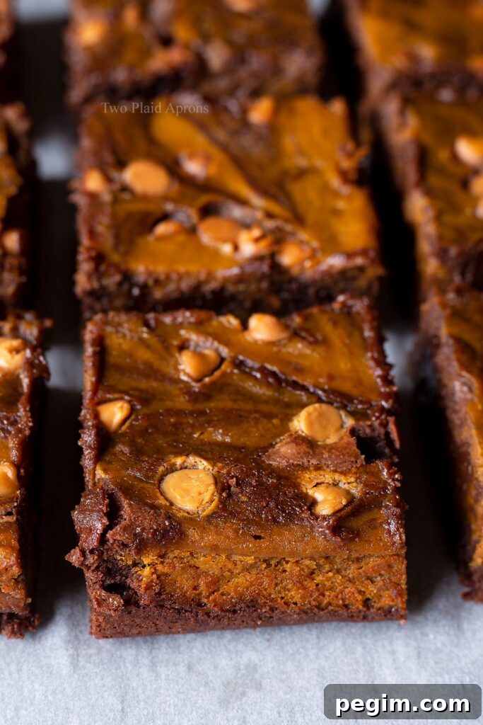 Front angle view of the pumpkin butterscotch brownies.