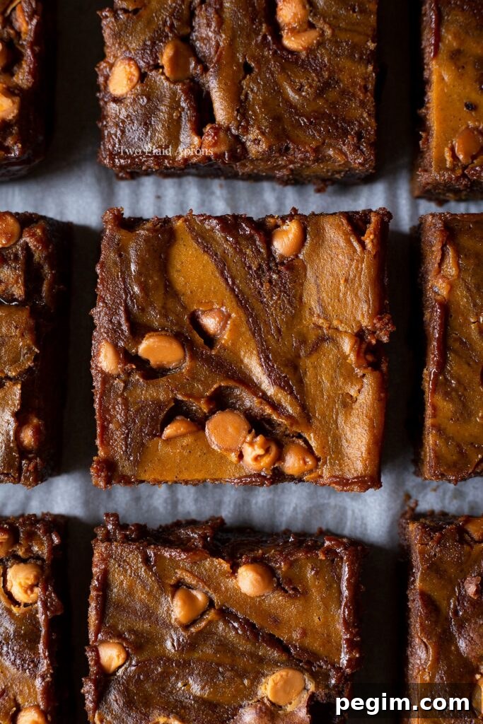 Top down view of the pumpkin butterscotch brownies.