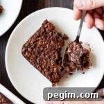 A portion of chocolate baked oatmeal.
