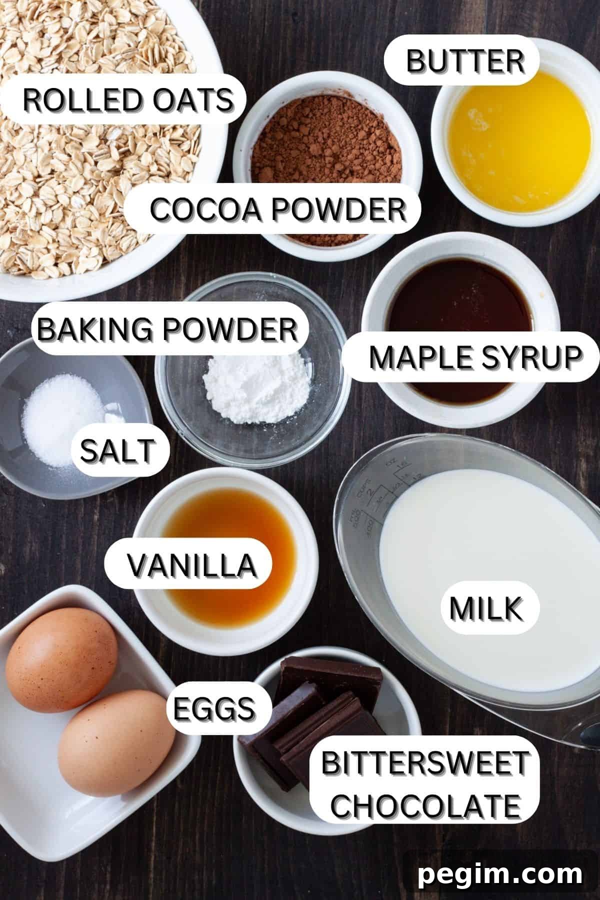 Ingredients for chocolate baked oatmeal.