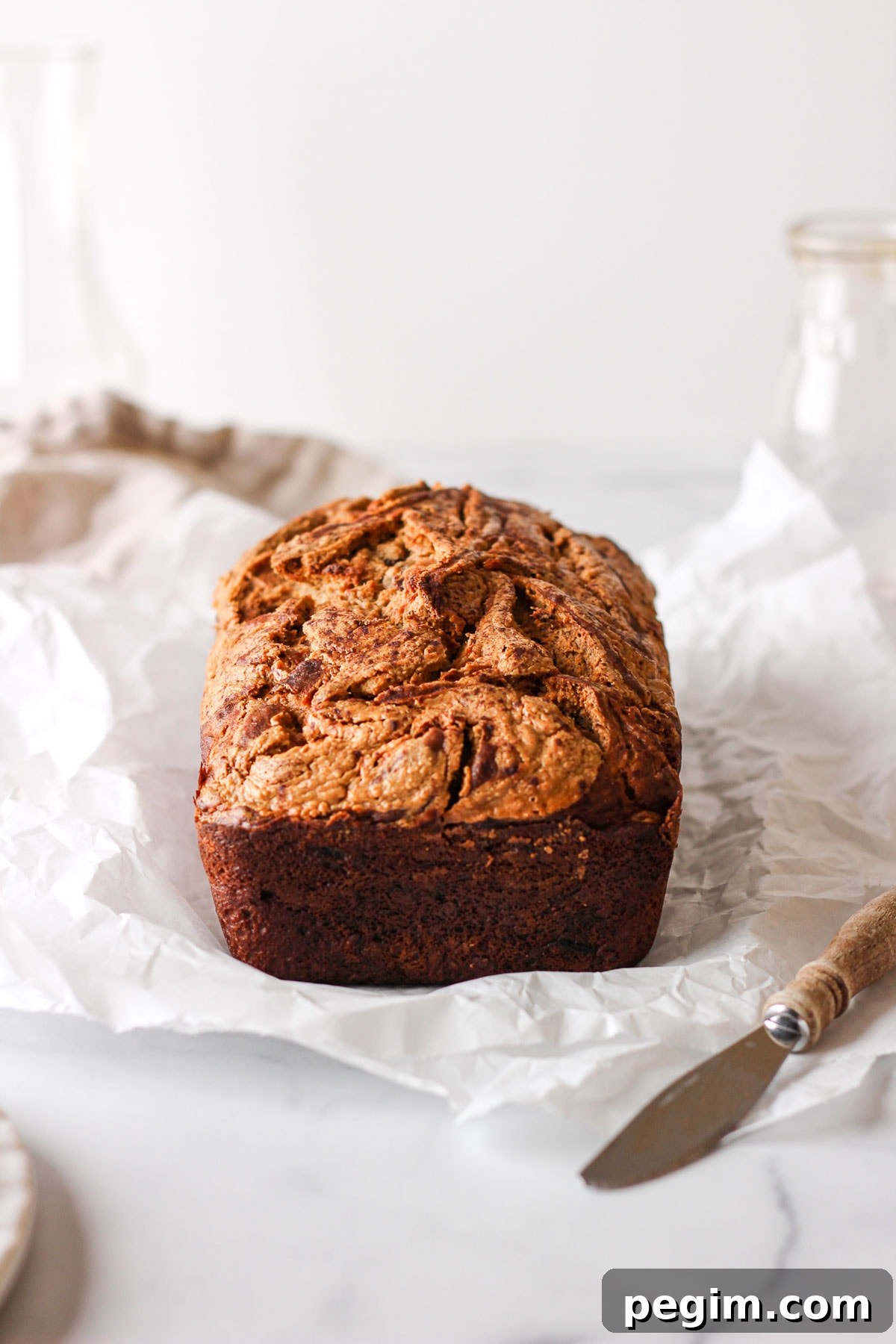 loaf of healthy banana bread for baking blog and food photography