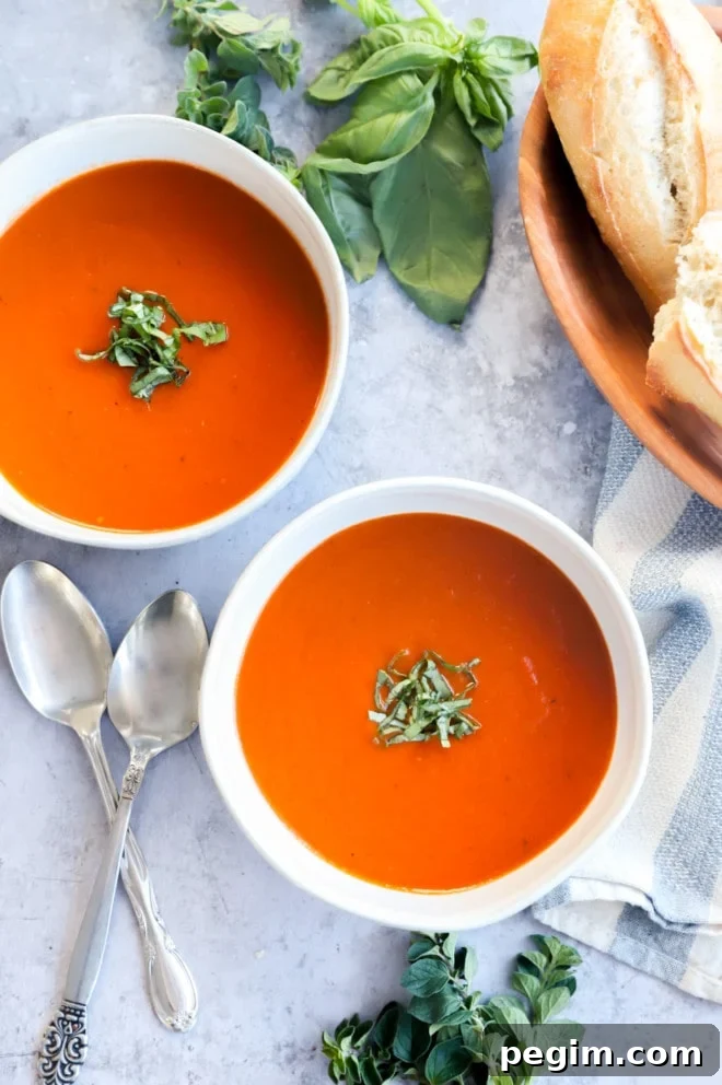 Overhead image of instant pot tomato soup
