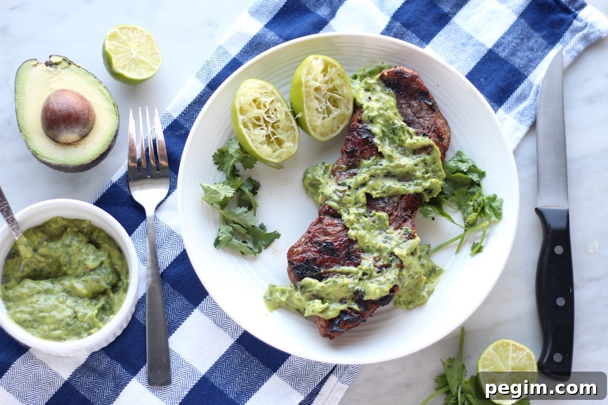 Grilled Steak with Creamy Chimichurri Sauce (AIP, Paleo) - a flavor-packed main course grilling meal that your family will love! | fedandfulfilled.com