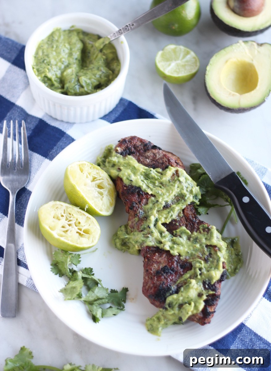 Grilled Steak with Creamy Chimichurri Sauce (AIP, Paleo) - a summer grilling meal with Argentinian flavors! SO GOOD! | fedandfulfilled.com