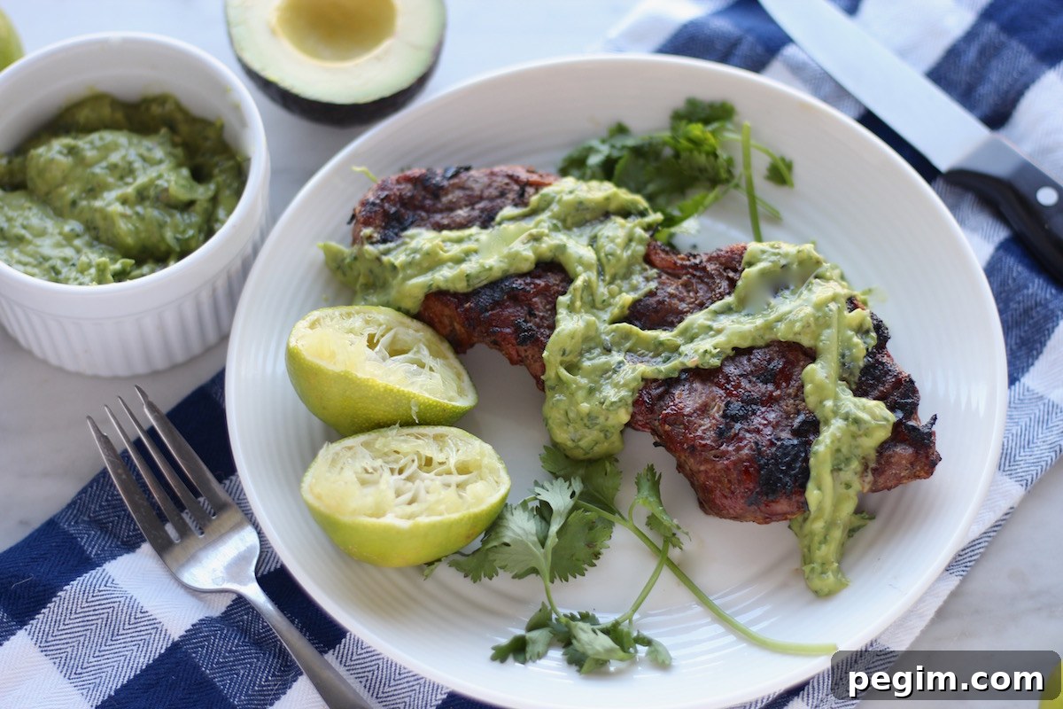 Grilled Steak with Creamy Chimichurri Sauce (AIP, Paleo) - add this main course to your summer grilling menu! Easy and delicious! | fedandfulfilled.com
