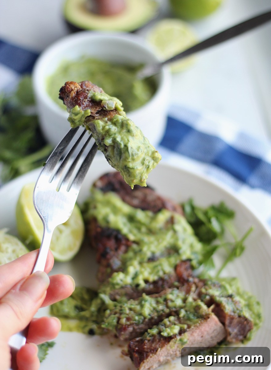Grilled Steak with Creamy Chimichurri Sauce (AIP, Paleo) - a flavorful take on grilled steak, thanks to this easy Argentinian sauce! | fedandfulfilled.com