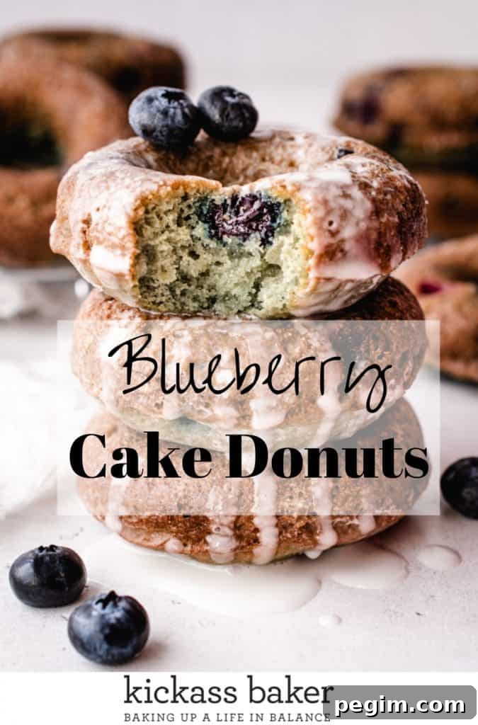 Blueberry Cake Donuts | kickassbaker.com pin for pinterest with text overlay