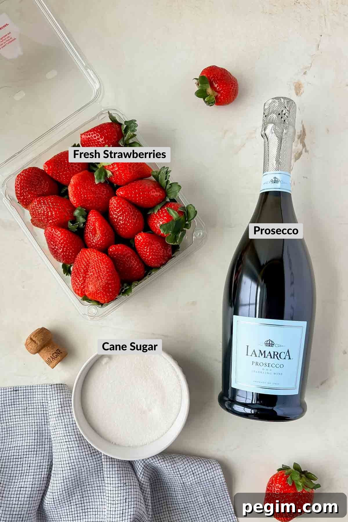 labeled ingredients for pomegranate strawberries.