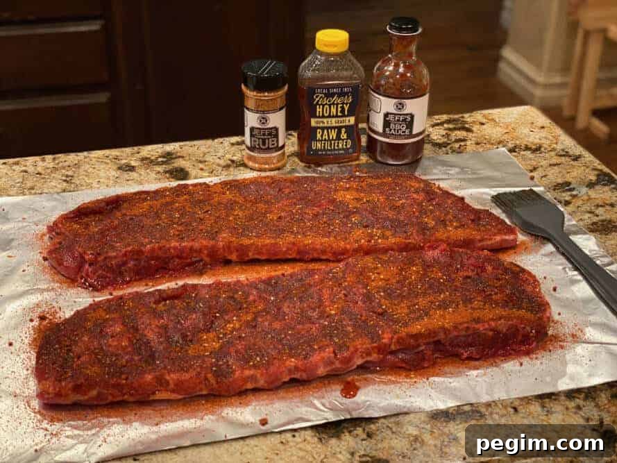 Applying rub to ribs