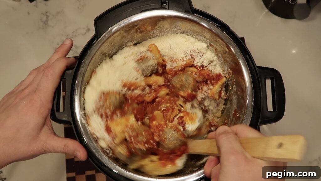 Mixing everything together in the pot
