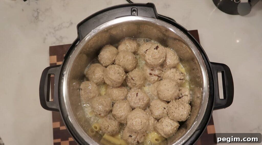 Pressure cooked meatballs and pasta