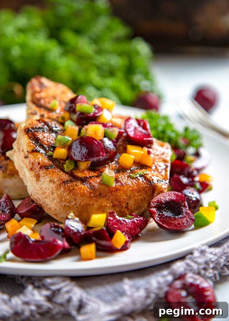 Grilled Pork Chops and Cherry Salsa
