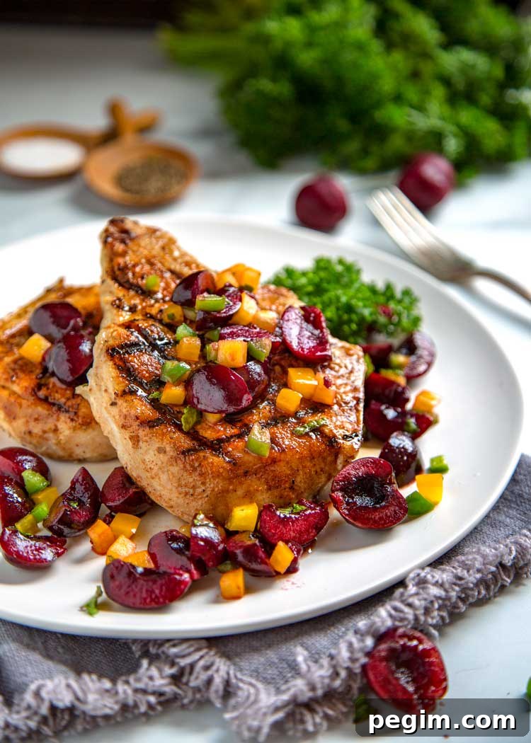 Grilled Pork Chops and Cherry Salsa