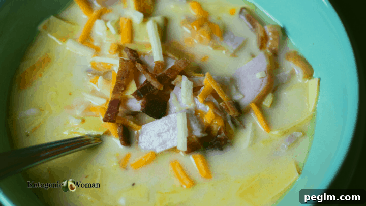 carnivore soup in blue bowl closeup