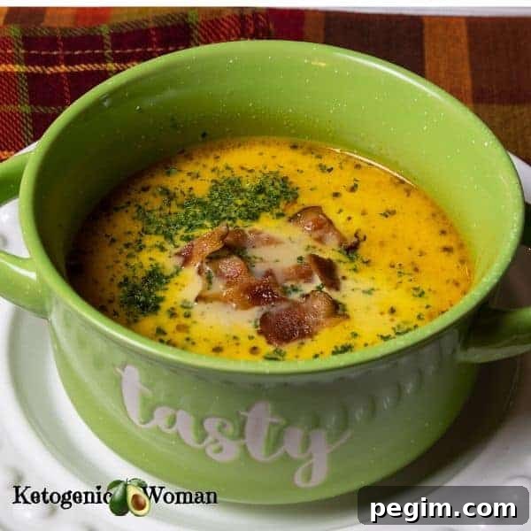 Carnivore Bacon Cheeseburger Soup in green bowl